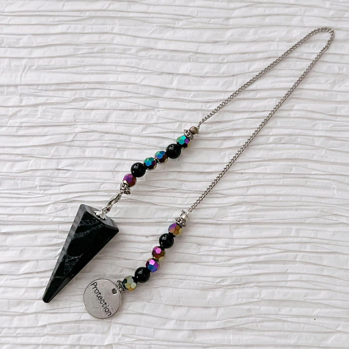 Black Tourmaline Pendulum with Protection Charm