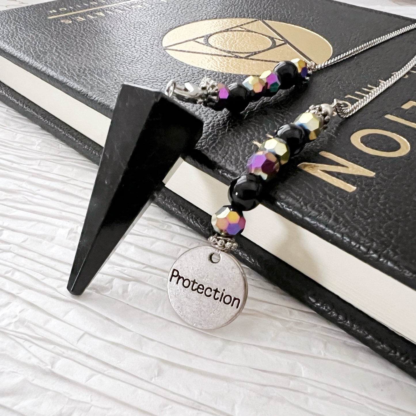 Black Tourmaline Pendulum with Protection Charm