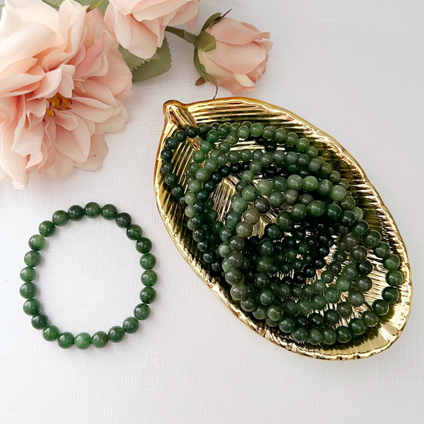 6-8mm Nephrite Jade Beaded Bracelet