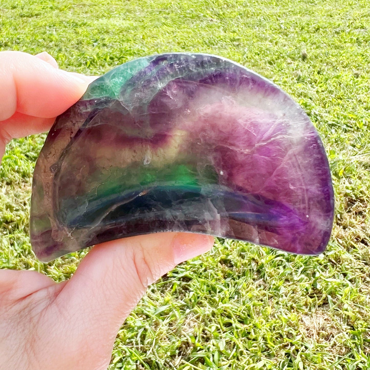 4" Rainbow Fluorite Crescent Moon Bowl