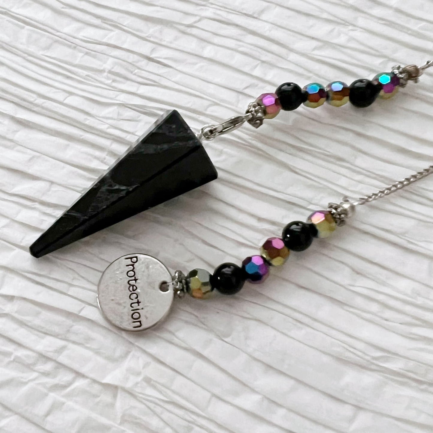 Black Tourmaline Pendulum with Protection Charm