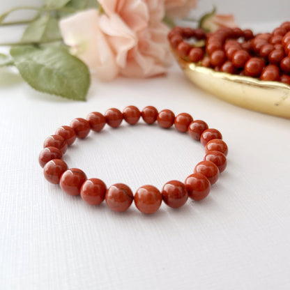 8mm Red Jasper Beaded Bracelet