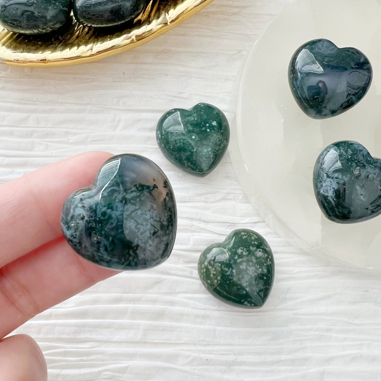 1" Mini Green Moss Agate Crystal Heart